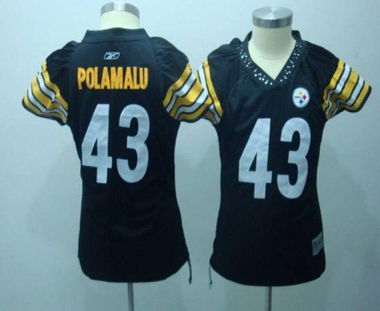 Steelers #43 Troy Polamalu Black Women's Field Flirt Stitched NFL Jersey
